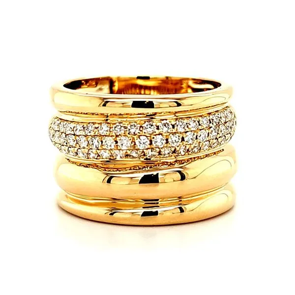 14K Yellow Gold Ribbed Pave Diamond Ring Quality Gem LLC Bethel, CT