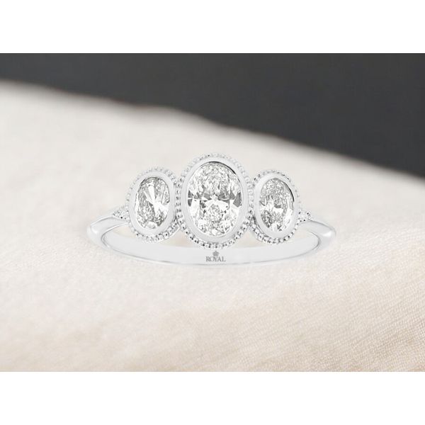 14K White Gold Beaded Bezel 3 Stone Diamond Ring Size 7 Image 2 Quality Gem LLC Bethel, CT