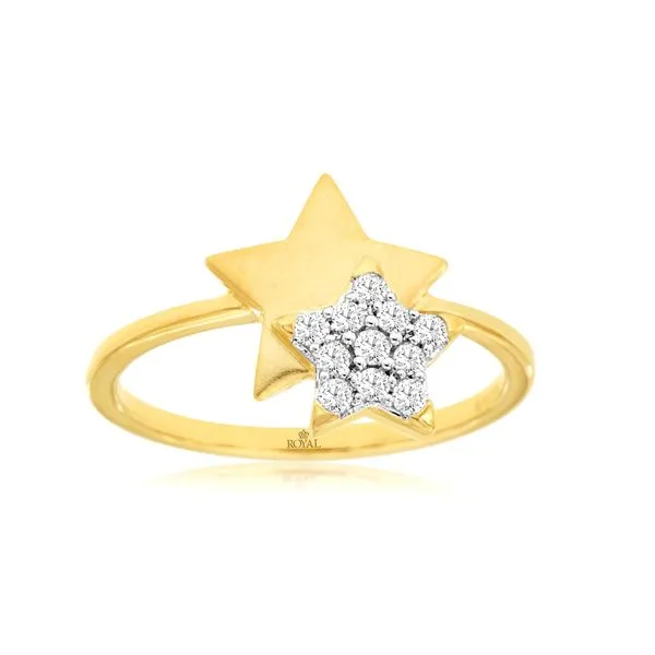 14K Yellow Gold Double Star Diamond Ring Size 7 Quality Gem LLC Bethel, CT