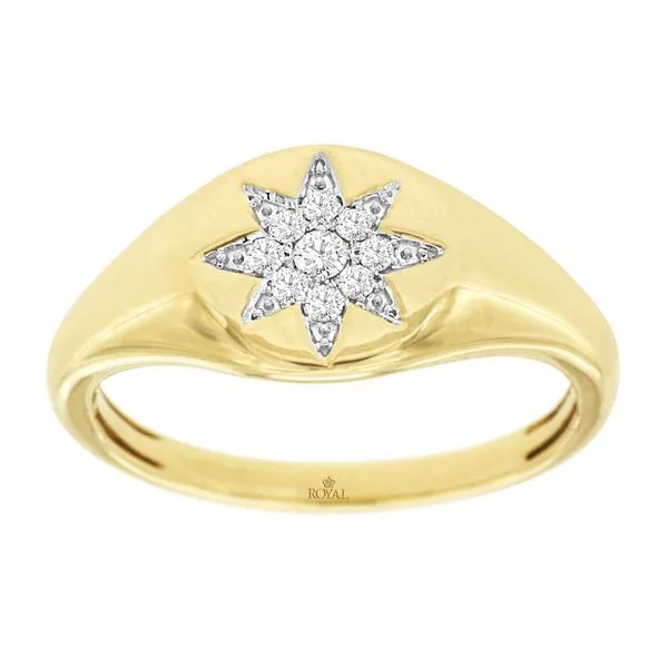 14K Yellow Gold Diamond Starburst Signet Ring Size 7 Quality Gem LLC Bethel, CT
