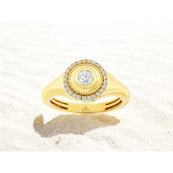 14K Yellow Gold Diamond Halo Signet Ring Size 7 Image 2 Quality Gem LLC Bethel, CT