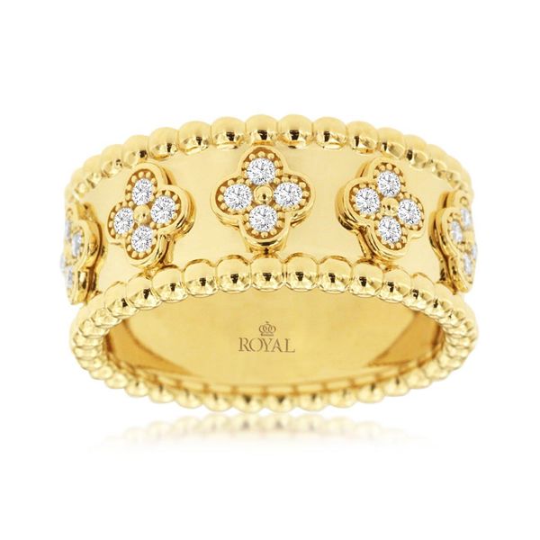 14K Yellow Gold Wide Beaded Quatrefoil Band Diamond Ring Size 6.5 Quality Gem LLC Bethel, CT