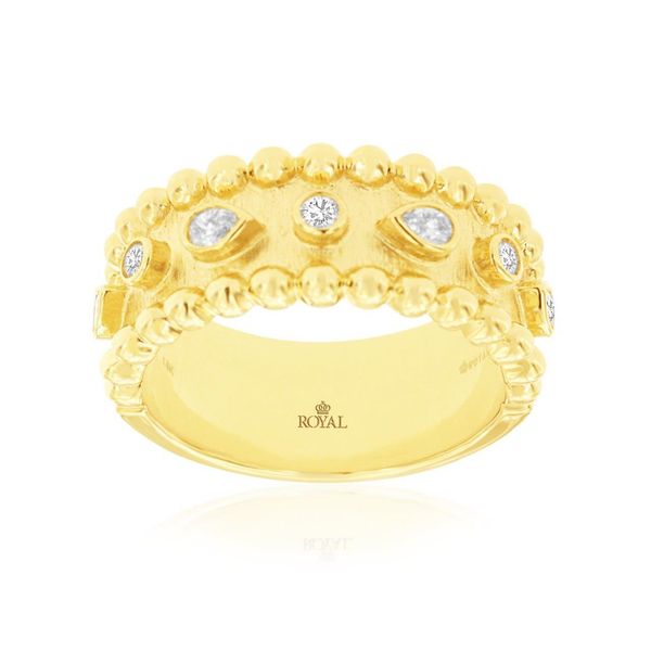 14K Yellow Gold Beaded Edge Brushed Center Bezel Diamond Fashion Ring Size 7 Quality Gem LLC Bethel, CT