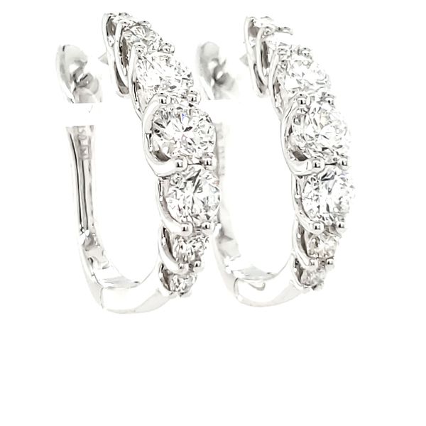 18K White Gold Graduated Diamond Hoop Earrings Image 2 Quality Gem LLC Bethel, CT
