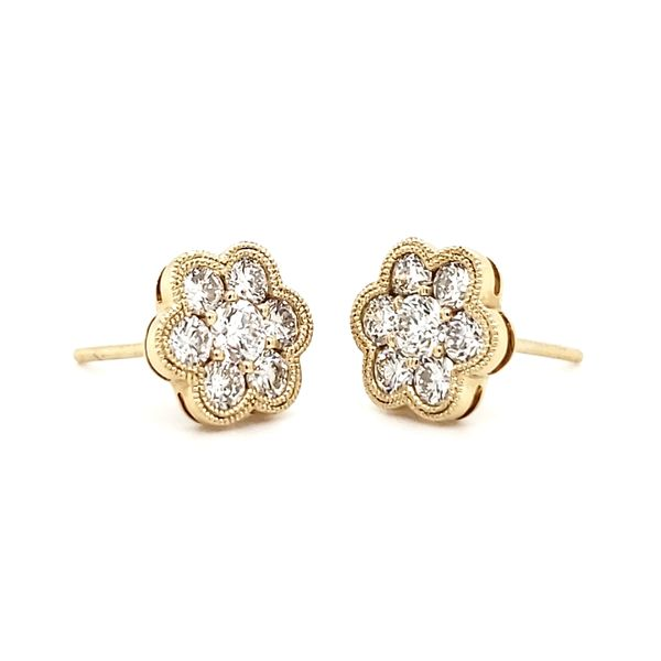 14K Yellow Gold Double Milgrain Cluster Diamond Stud Earrings Image 2 Quality Gem LLC Bethel, CT