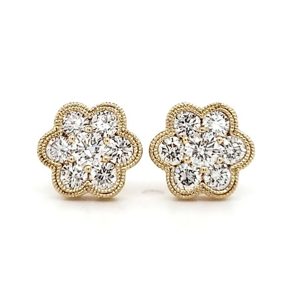 14K Yellow Gold Double Milgrain Cluster Diamond Stud Earrings Quality Gem LLC Bethel, CT