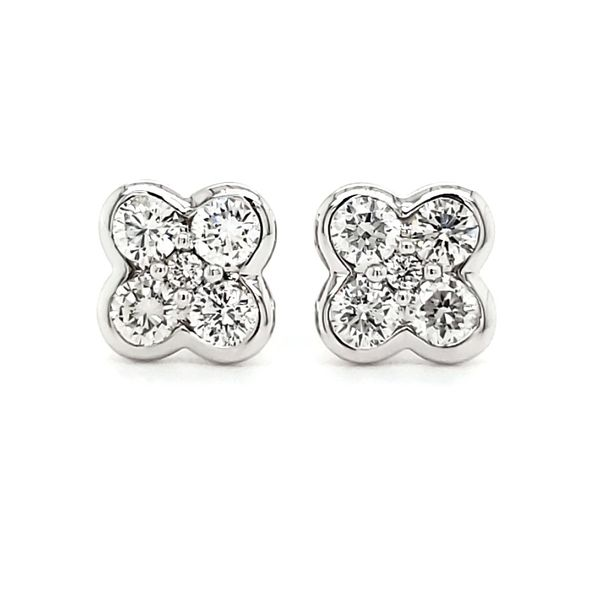 14K White Gold Polish Bezel Quatrefoil Diamond Stud Earrings Quality Gem LLC Bethel, CT