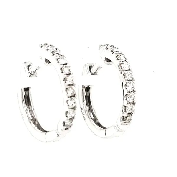 14K White Gold Diamond Hoop Earrings Image 3 Quality Gem LLC Bethel, CT