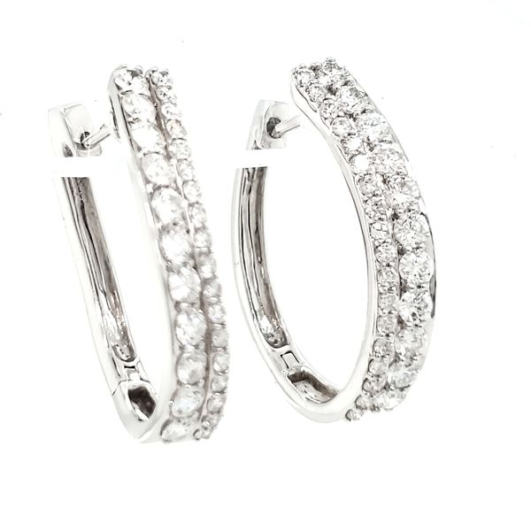 14K White Gold Swirl Diamond Hoop Earrings Image 2 Quality Gem LLC Bethel, CT