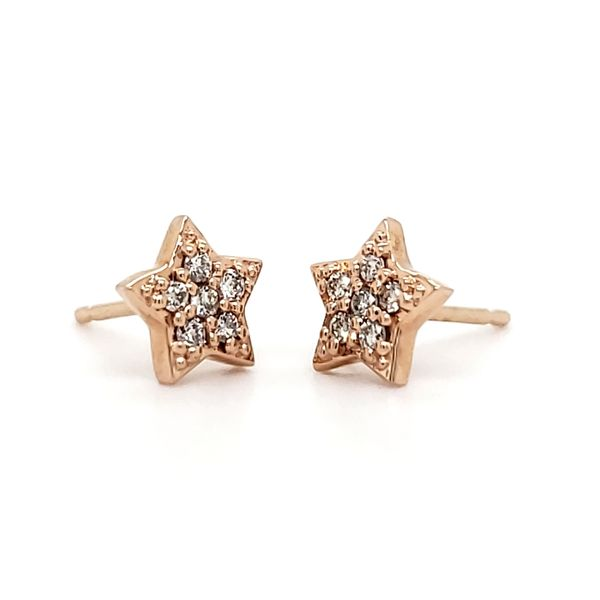 14K Rose Gold Diamond Star Stud Earrings Image 2 Quality Gem LLC Bethel, CT