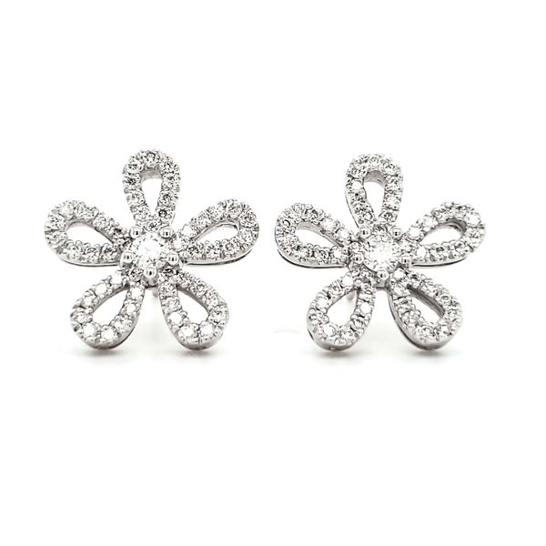 14K White Gold Open Flower Diamond Stud Earrings Image 2 Quality Gem LLC Bethel, CT