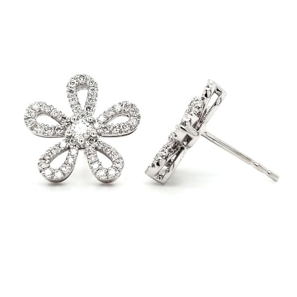 14K White Gold Open Flower Diamond Stud Earrings Image 3 Quality Gem LLC Bethel, CT