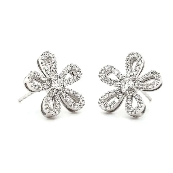 14K White Gold Open Flower Diamond Stud Earrings Quality Gem LLC Bethel, CT