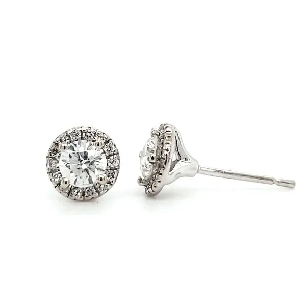 14K White Gold Diamond Halo Stud Earrings Image 3 Quality Gem LLC Bethel, CT