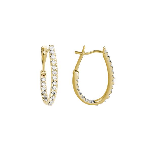14K Yellow Gold Diamond Hoop Earrings Image 2 Quality Gem LLC Bethel, CT