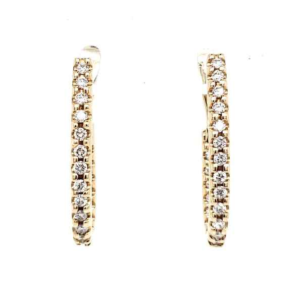14K Yellow Gold Diamond Hoop Earrings Image 3 Quality Gem LLC Bethel, CT
