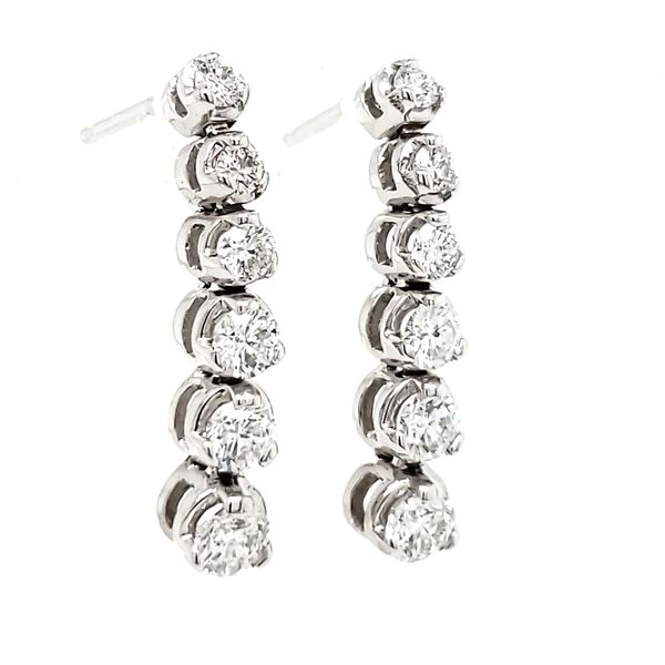 14K White Gold Graduated Diamond Line Dangle Earrings Image 2 Quality Gem LLC Bethel, CT