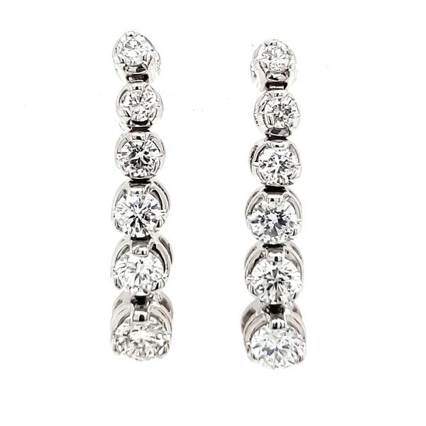 14K White Gold Graduated Diamond Line Dangle Earrings Quality Gem LLC Bethel, CT