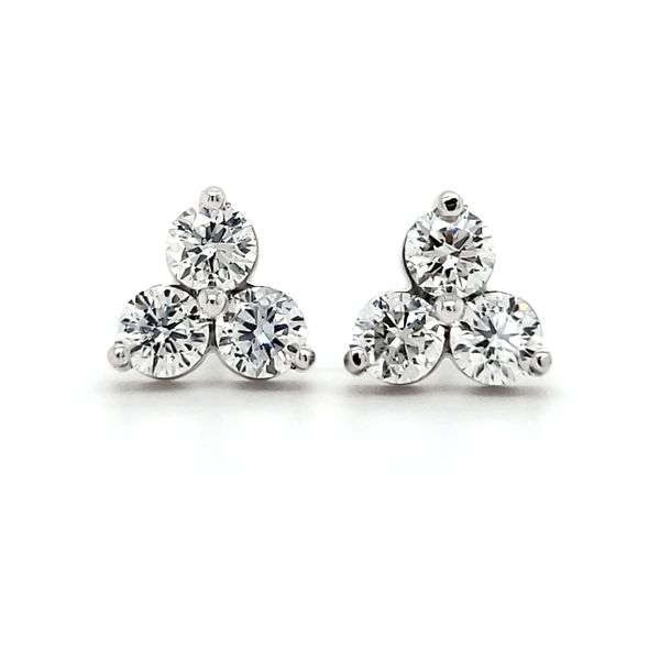 14K White Gold Triple Cluster Diamond Stud Earrings Image 2 Quality Gem LLC Bethel, CT