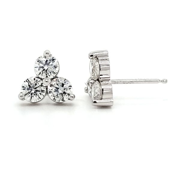 14K White Gold Triple Cluster Diamond Stud Earrings Image 3 Quality Gem LLC Bethel, CT