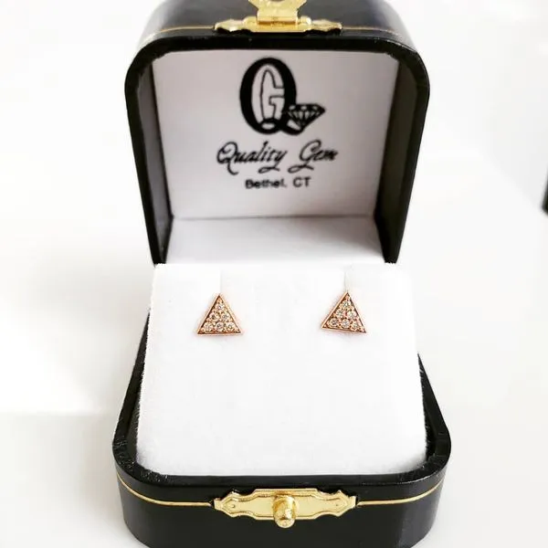 14K Rose Gold Diamond Triangle Stud Earrings Image 5 Quality Gem LLC Bethel, CT