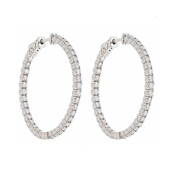 14K White Gold Inside-Outside Diamond Hoop Earrings Image 2 Quality Gem LLC Bethel, CT
