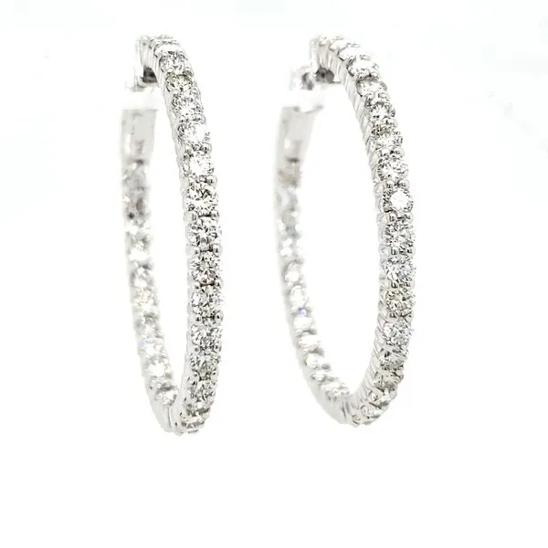 14K White Gold Inside-Outside Diamond Hoop Earrings Quality Gem LLC Bethel, CT