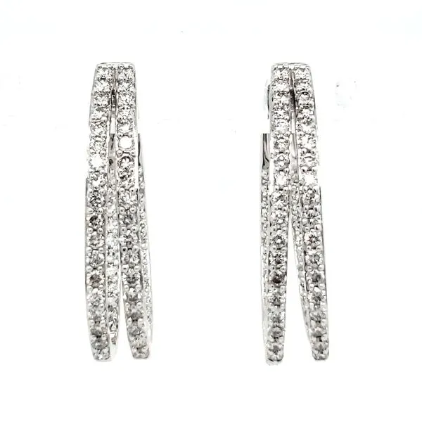 14K White Gold Inside Outside Double Row Oval Diamond Hoop Earrings Image 2 Quality Gem LLC Bethel, CT