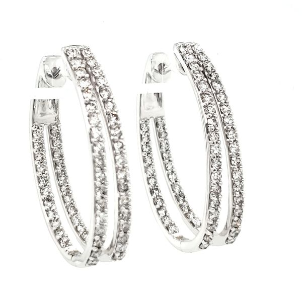 14K White Gold Inside Outside Double Row Oval Diamond Hoop Earrings Image 3 Quality Gem LLC Bethel, CT