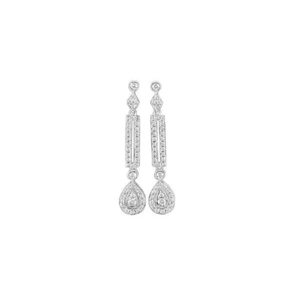 14K White Gold Dangle Diamond Earrings Image 2 Quality Gem LLC Bethel, CT