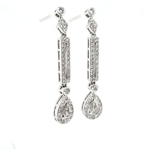 14K White Gold Dangle Diamond Earrings Image 3 Quality Gem LLC Bethel, CT