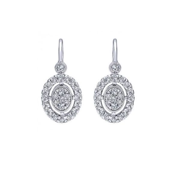 14K White Gold Oval Pavé Diamond Dangle Earrings Image 2 Quality Gem LLC Bethel, CT