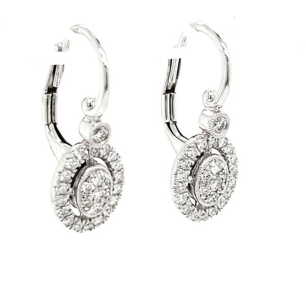 14K White Gold Oval Pavé Diamond Dangle Earrings Image 3 Quality Gem LLC Bethel, CT