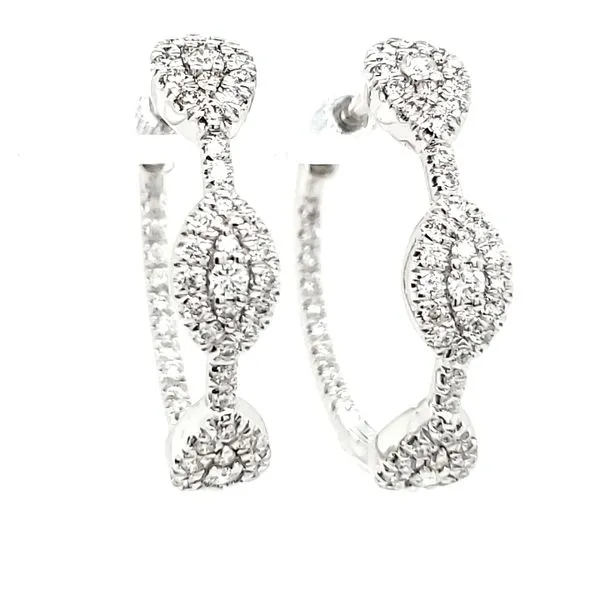 14K White Gold Scallop Diamond Hoop Earrings Image 2 Quality Gem LLC Bethel, CT