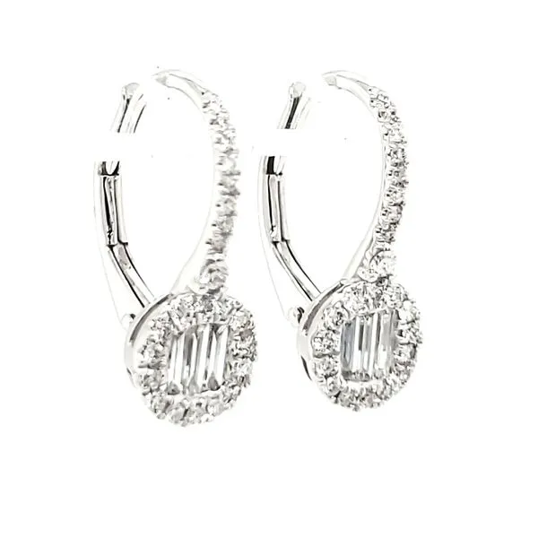14K White Gold Baguette Cluster Leverback Dangle Earrings Image 2 Quality Gem LLC Bethel, CT