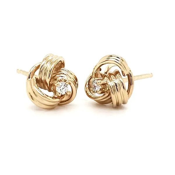 14K Yellow Gold Knot & Diamond Stud Earrings Image 3 Quality Gem LLC Bethel, CT