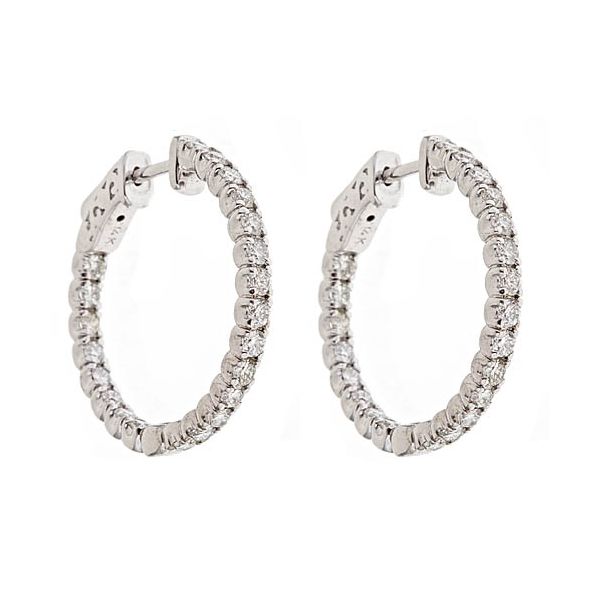 14K White Gold Inside Outside Diamond Hoop Earrings Image 2 Quality Gem LLC Bethel, CT