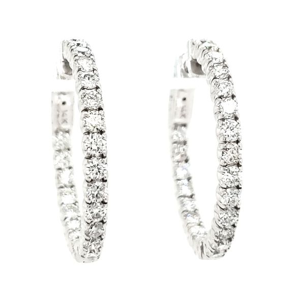 14K White Gold Inside Outside Diamond Hoop Earrings Quality Gem LLC Bethel, CT