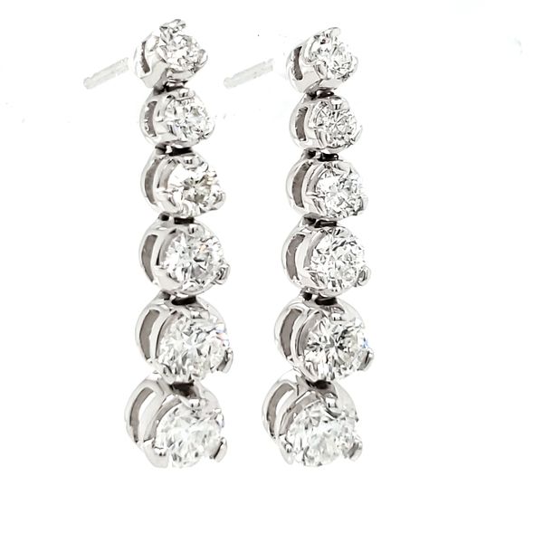 14K White Gold Graduated Diamond Line Dangle Earrings Image 3 Quality Gem LLC Bethel, CT