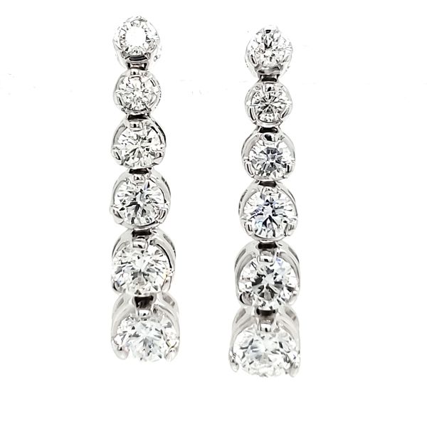 14K White Gold Graduated Diamond Line Dangle Earrings Quality Gem LLC Bethel, CT