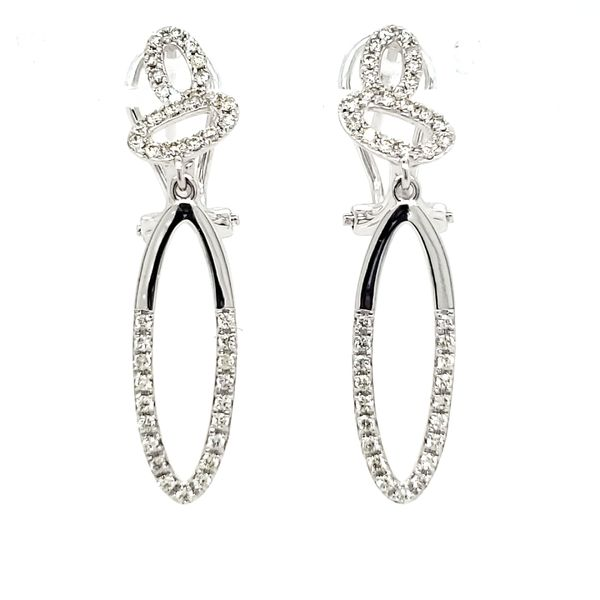 14K White Gold Triple Oval Diamond Dangle Earrings Image 2 Quality Gem LLC Bethel, CT