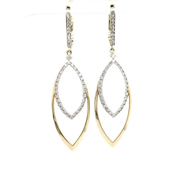 14K Yellow Gold Open Marquise Shape Diamond Dangle Earring Quality Gem LLC Bethel, CT