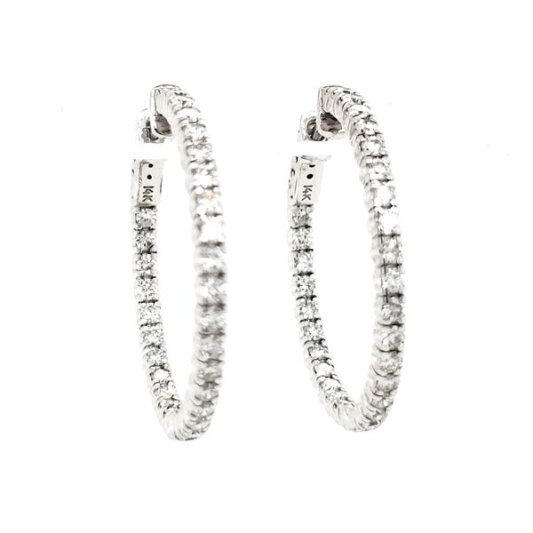 14K White Gold Inside Outside Diamond Hoop Earrings Image 2 Quality Gem LLC Bethel, CT