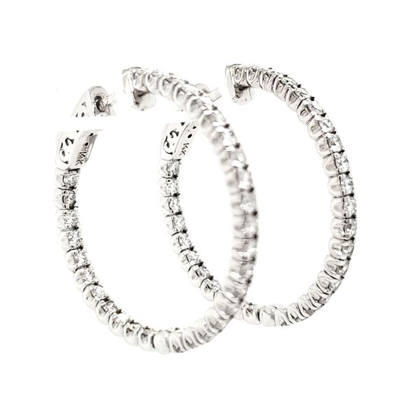 14K White Gold Inside Outside Diamond Hoop Earrings Image 3 Quality Gem LLC Bethel, CT