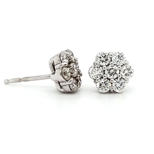 14K White Gold Diamond Cluster Stud Earrings Image 3 Quality Gem LLC Bethel, CT