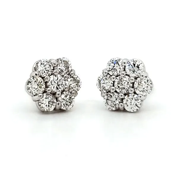 14K White Gold Diamond Cluster Stud Earrings Quality Gem LLC Bethel, CT