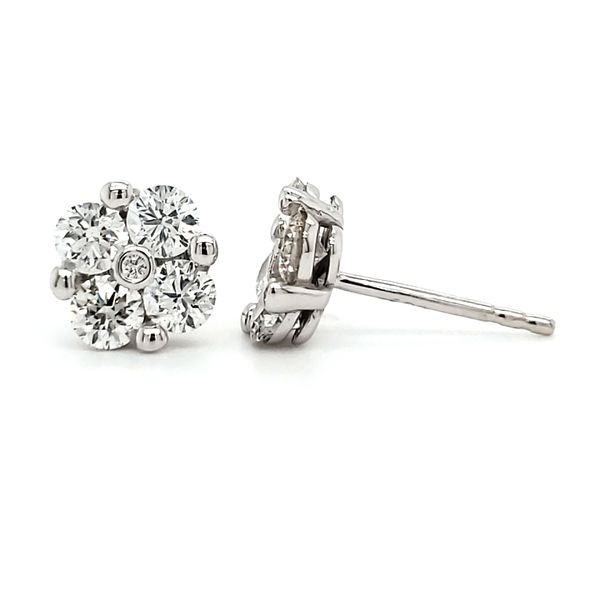 14K White Gold Square Diamond Cluster Stud Earrings Image 3 Quality Gem LLC Bethel, CT