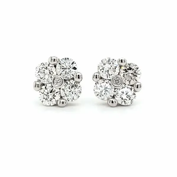 14K White Gold Square Diamond Cluster Stud Earrings Quality Gem LLC Bethel, CT