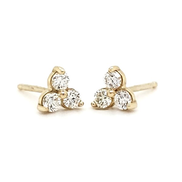 14K Yellow Gold Three Stone Cluster Diamond Stud Earring Image 2 Quality Gem LLC Bethel, CT