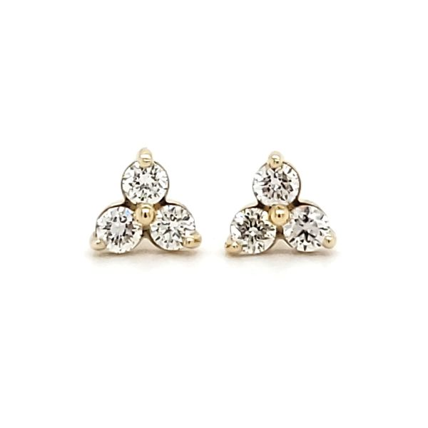 14K Yellow Gold Three Stone Cluster Diamond Stud Earring Quality Gem LLC Bethel, CT